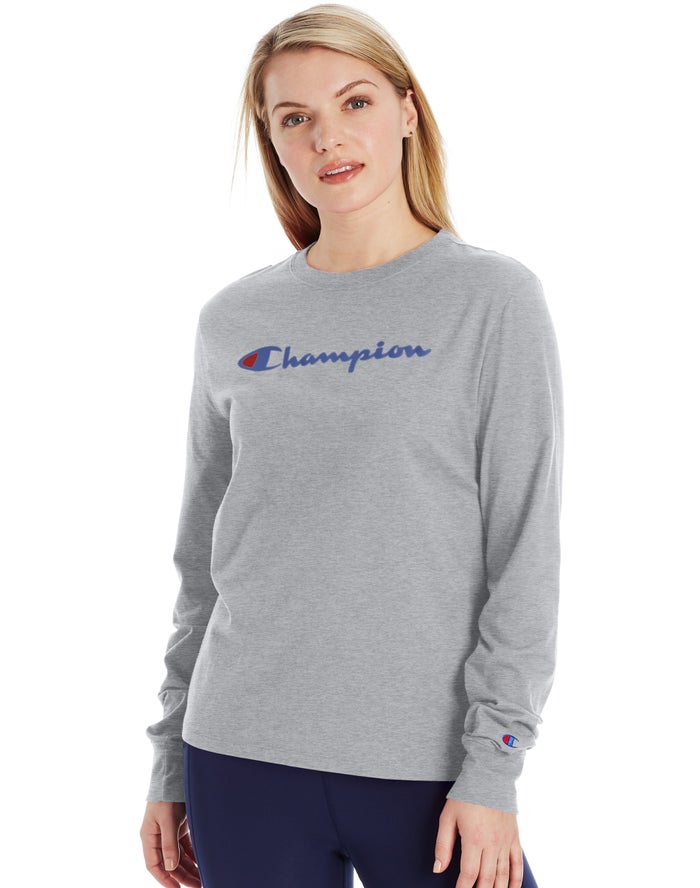 Champion Classic Long-Sleeve Script Logo T-Shirt Dames - Grijs - Belgie 3026AQICZ